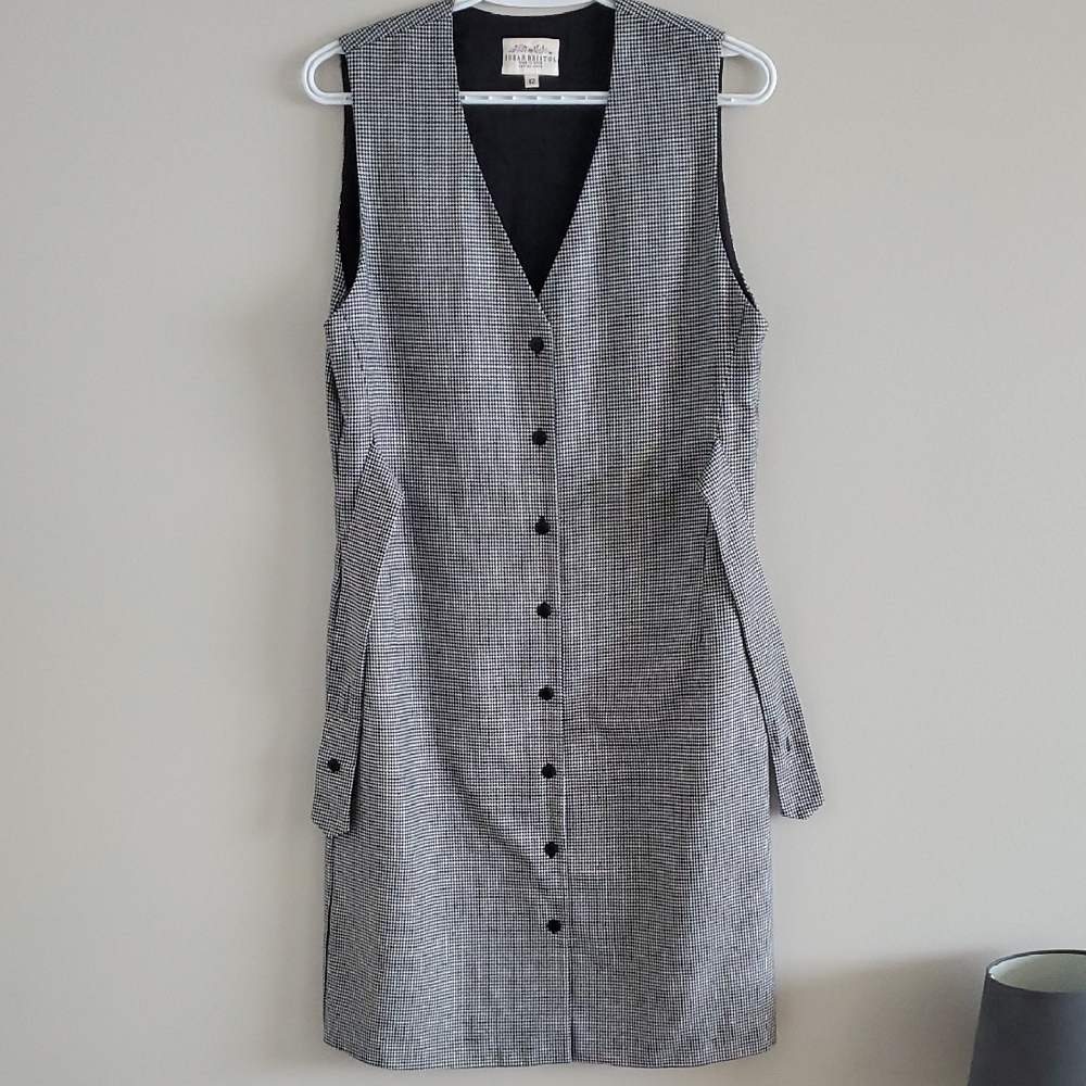 Vintage Susan Bristol Chic Black and White Houndstooth V-Neck Mini Dress Sz 12